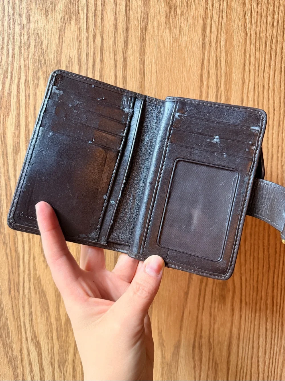 Coach Dark Brown Leather Wallet with Gold Buckle